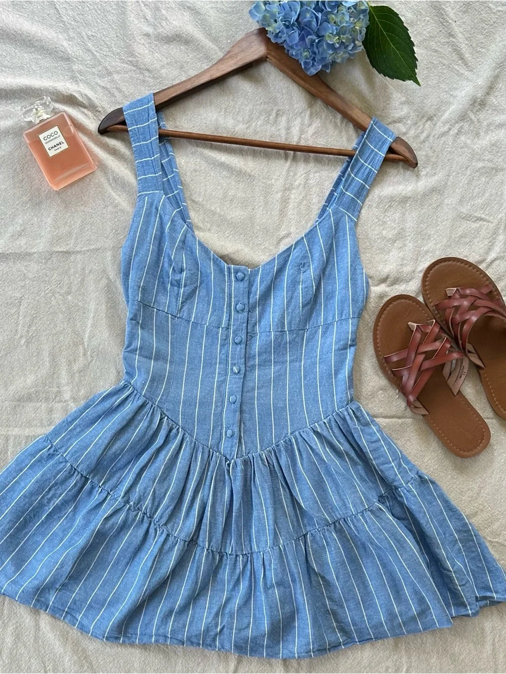 Stradivarius Corset Striped Mini Linen Cotton Blend Coastal Dress - Picture 1 of 13